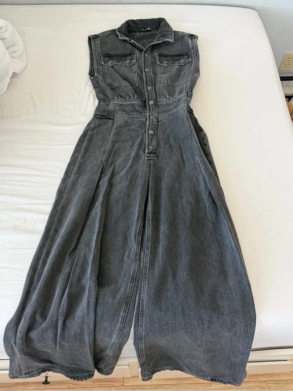 Free People Washed Black Denim Jumpsuit - Picture 1 of 4